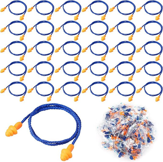Treela 400 Pairs Corded Ear Plugs Reusable Silicone Earplugs with Rope Banded Ear Plug Sleep Noise Cancelling Shooting Motorcycle Construction Work Hearing Protection Individually Wrapped
