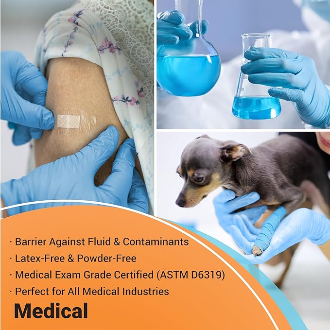 ASAP Blue Nitrile Gloves Disposable Latex Free - 4 Mil Powder Free, Food Safe, Kitchen & Medical - Cleaning & Tattoo Supplies