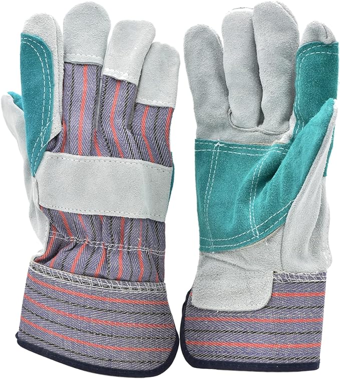 5 Pair Pack Leather Palm Work Gloves Cowhide Leather Suede Finish A Grade Premium