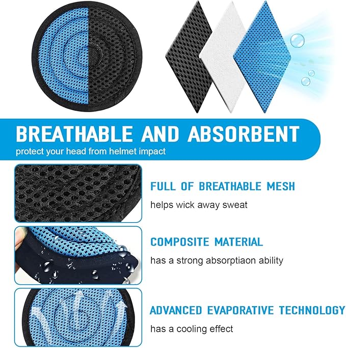 Hard Hat Top Pad Replacement, Washable Hard Hat Cooling Inserts/Liner/Sweatband, Sweat Pad Suspension Cushion Accessorie, Blue, 3 PCS