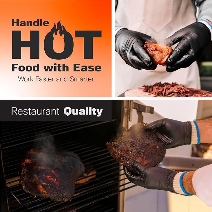 Raxwell BBQ Gloves - 6 Heat Resistant Cotton Liners + 100 Nitrile Food Prep Gloves for Barbecue Smoker, Cooking & Hot Food - Size X-Large - Grilling Accessories