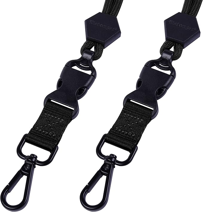 Wisdompro 2 Pack of 23 inch Durable Round Cord Heavy Duty Lanyard with Safety Breakaway Buckle, Detachable Buckle and Metal Hook for ID Card Badge Holder and Keys - Black and Black