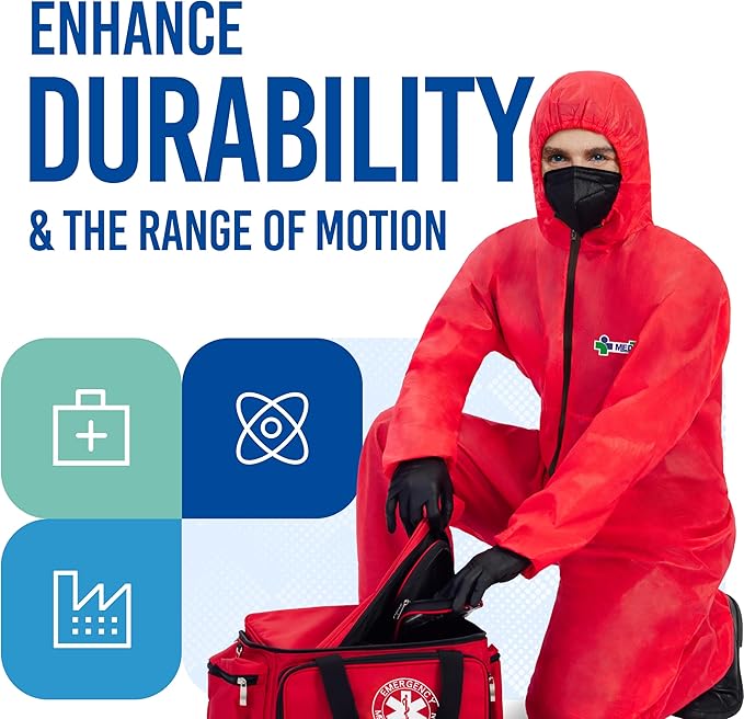 Medtecs Hazmat Suits - 6 Sizes Options - Disposable Coveralls Suit, Medical Protective Coverall PPE Hazmat Suits