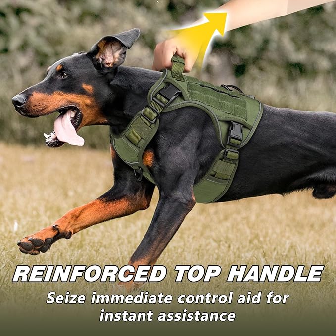 WINGOIN Green Tactical Dog Harness for Large Dogs, Heavy Duty No Pull Dog Harness with Handle, Adjustable Reflective Military K9 Big Pet Vest for Husky, Doberman, Walking, Training, Hunting (XL)