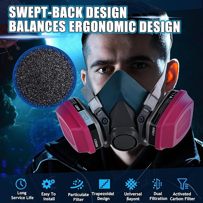 Respirator Cartridge/Filter 60921, Particulate Filters for Half and Full Face Respirator 6000 7000 FF-400 Series, Effective Filtering Organic Vapors, Particulates, Chemicals and Dust (10 Pair)