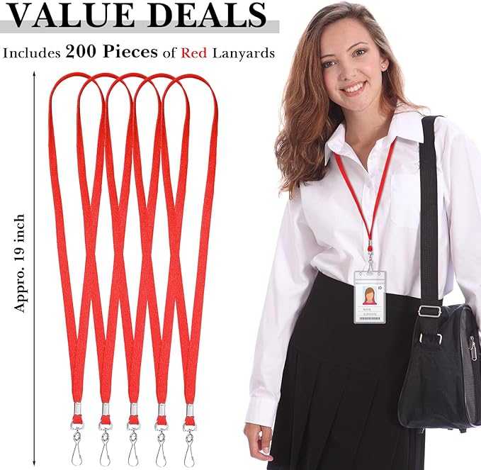 Epakh 200 Pcs Lanyards for ID Name Badge Holder Neck Lanyard Flat with Clips Neck Straps for Office School Nurse