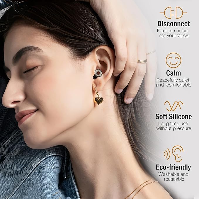 Ear Plugs for Sleeping, Noise Cancelling & Motorcycle Wind Noise - Reusable Earplugs & Hearing Protection in Soft Flexible Silicone for Sleep, Concerts or Focus - NRR 28db Earplugs, 8 Tips S/M/L/XL