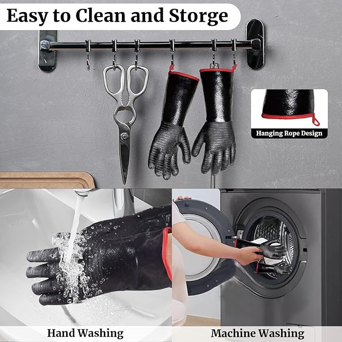 BBQ Grill Gloves, 932°F Heat Resistant Grilling Gloves 14in Waterproof Long Sleeve Barbecue Gloves for Fryer Turkey Baking Smoker Rotisserie BPA-Free
