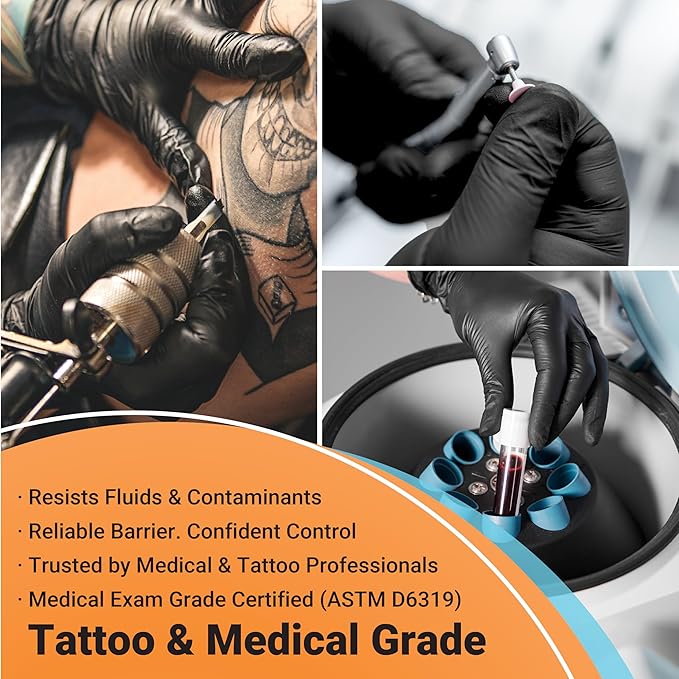 ASAP Black Nitrile Gloves Disposable Latex Free 4 Mil, Powder Free, Food Safe, Medical, Tattoo, Cleaning Gloves