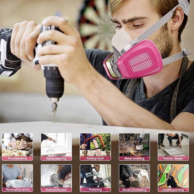 Reusable Respirator Mask with 60926 Filter,6200 Half Facepiece Cover Professional Gas Masks,Spray Paint Mask for Painting,Formaldehyde,Epoxy Resin,Sanding,Cutting,welding