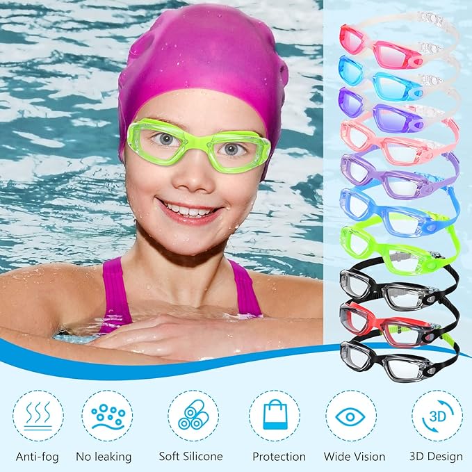 Treela 10 Pcs Swimming Goggles for Adults Pool Goggles Swim Glasses Bulk Multipack Anti Fog Silicone No Leaking