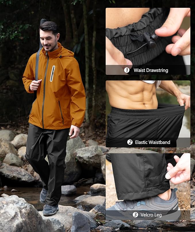 SWISSWELL Men's Waterproof Golf Rain Suit Rain Gear Jacket and Pant Outdoor Lightweight Hooded Raincoat