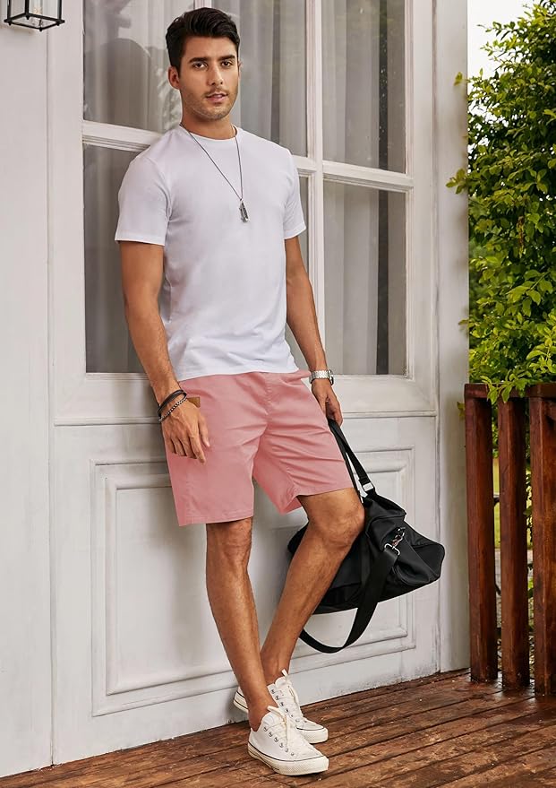 JMIERR Mens Casual Shorts - Cotton Drawstring Summer Beach Stretch Twill Chino Golf Shorts