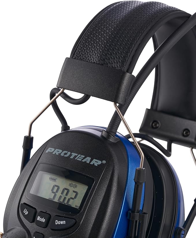 Bluetooth Radio Headphone with Gel Ear Pads,Ear Hearing Protection Earmuffs with Boom Microphones,Power by Rechargeable Battery,Digital AM/FM Radio Headphones for Mowing Lawn Work Outdoor (Blue)