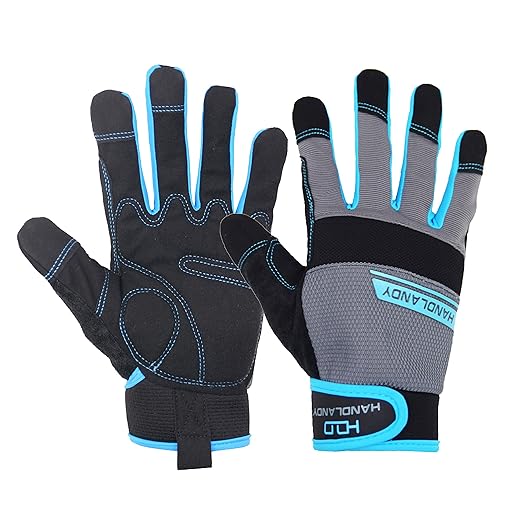 HANDLANDY Work Gloves Men & Women, Utility Mechanic Working Gloves Touch Screen, Flexible Breathable Yard Work Gloves (Extra Large, Grey)
