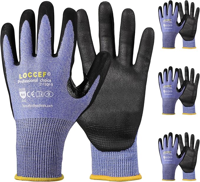3 Pairs Safety Work Gloves,Touchscreen Compatible, Superior Dexterity,Level 5/A4 Cut Resistant Work Gloves