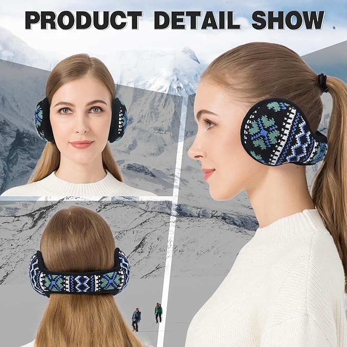 Venswell Knit Ear Muffs for Winter Women Men Soft Earmuffs Cold Weather Fleece Ear Warmers Cover Foldable & Adjustable