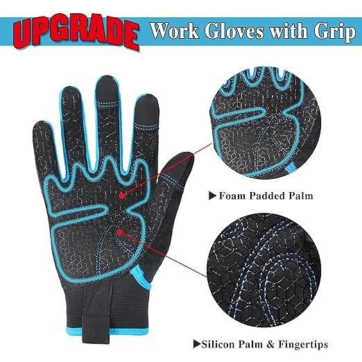 HANDLANDY Grip Work Gloves for Women Men, Safety Utility Yard Working Gloves, Flexible Touch Screen Mechanics Gloves (Grip-upgraded, Small (Pack of 1))