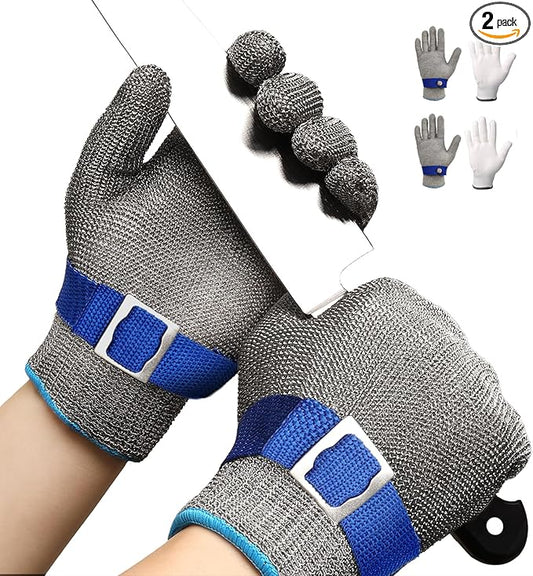 Schwer SlicePro ANSI A9 Cut Resistant Glove PR1707, Food Grade Stainless Steel Wire Metal Gloves, Cutting Gloves for Kitchen, Meat Cutting, Oyster Shucking, Fish Fillet, Non-PFAS（M, 2 PCS）