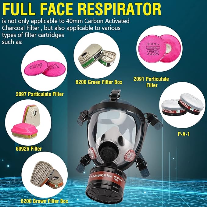 Full Face Respirator Mask, Gas Masks Survival Nuclear and Chemical, Gas Respirator with Activated Carbon Filters