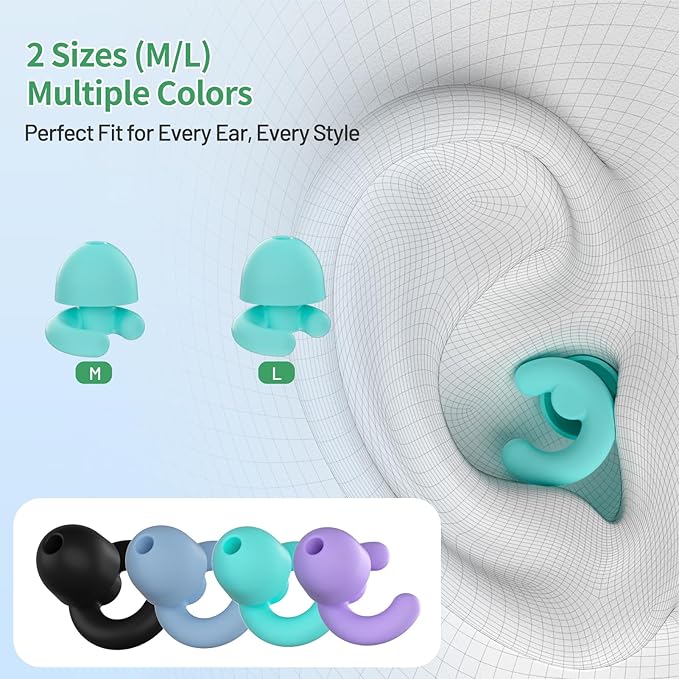 Ultra-Soft Noise Cancelling Ear Plugs, Reusable Silicone for Sleep Concerts Travel Office,33dB (NRR),Ergonomic Integrated Design Fit for Small Ear Canals Noise Sensitivity (Green, 2 Pairs)