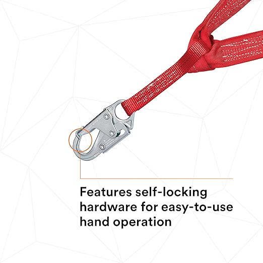 3M Protecta PRO 1340161 6', 100-Percent Elastic Shock Absorbing Lanyard, Snap Hook At Center, Steel Rebar Hooks On Leg Ends, 310 lb. Capacity, Red