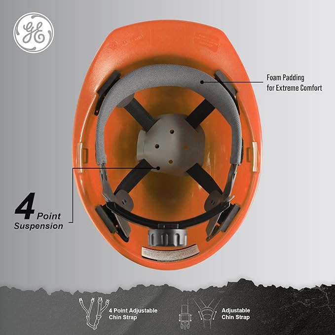 GE Cap Style Hard Hat, 4-Point Ratchet Suspension, Earmuff Slots, High Impact Resistant, Sweat-Wicking Sweatband, Meets ANSI Z89.1-2014, Comfortable, Durable, and Protective - Orange, Non-Vented