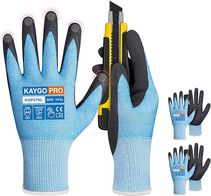 KAYGO Cut Resistant Gloves Micro Finishing Nitrile Coated,ANSI Cut Level A4,KG22NB