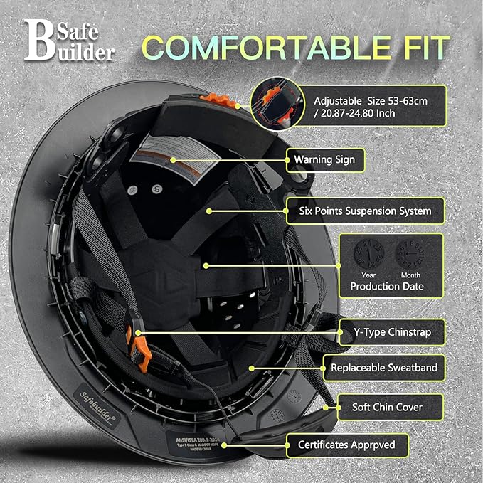 SBD-G1C Construction Full Brim Safety Helmet HDPE Hard Hat Vented Hardhats Sunshade Carbon Fiber Pattern Industrial Work Certified ANSI/ISEA Z89.1