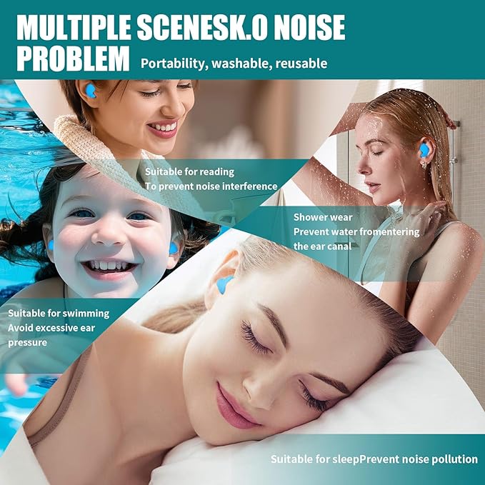 Ultra-Soft Noise Cancelling Sleeping Ear Plugs - Moldable Silicone，Wear Comfortable Noise Repairing Ear Plugs，for Adults, Kids and Swimming (Color 2, One Size)
