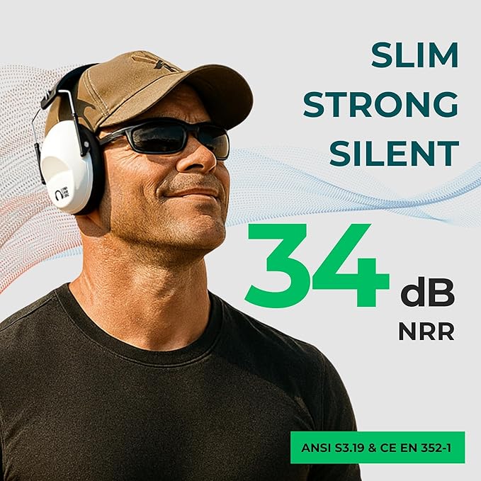 Pro For Sho 34dB NRR Hearing Protection Ear Muffs - Highest NRR in Compact Design, Ear Protection for Shooting, Mowing, Work