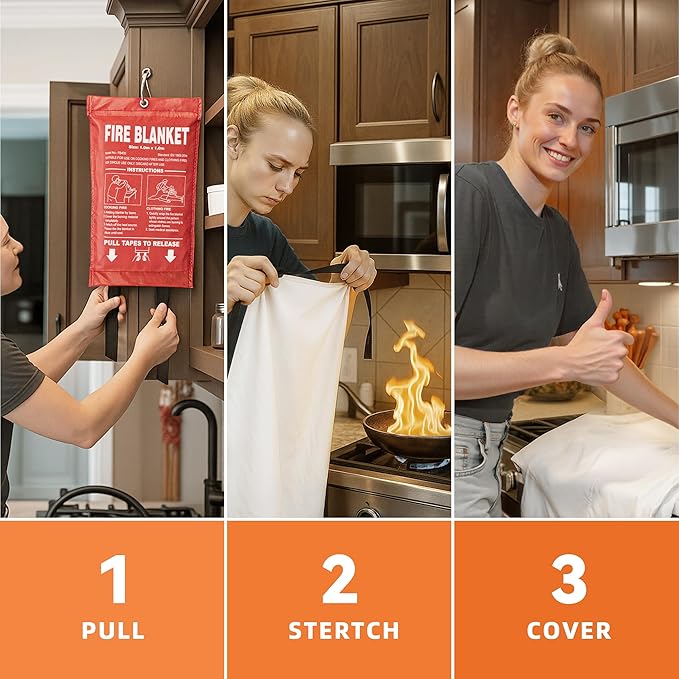 Fire Blanket 6 Pack - 40" x 40" Prepared Emergency Fire Blanket for Home and Kitchen, RV, Grill, Fireplace, Safe & Easy for Young Adults and Elderly Living Alone