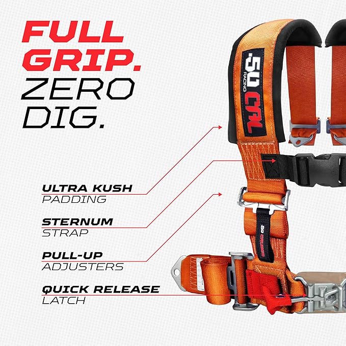 1pc Orange 4 Point Harness for Bucket Seat, Latch Release, 9 Color Options, Racing Harness, Race Car, Off Road, UTV, RZR [6010]