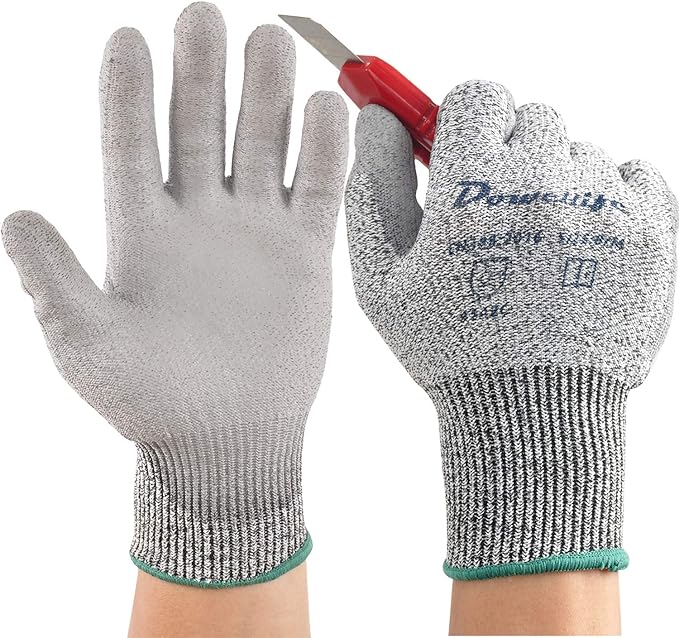 Dowellife Level 5 Cut Resistant Work Gloves for Men & Women, PU Coated Breathable Gardening Gloves, Thin Flexible Firm Grip