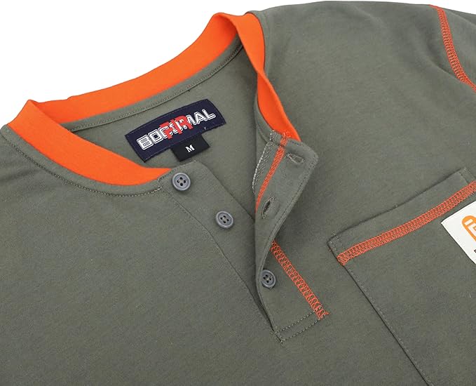BOCOMAL FR Shirts for Men CAT2 5.5oz Long Sleeve Henley Workwear Flame Resistant Fire Retardant Shirt