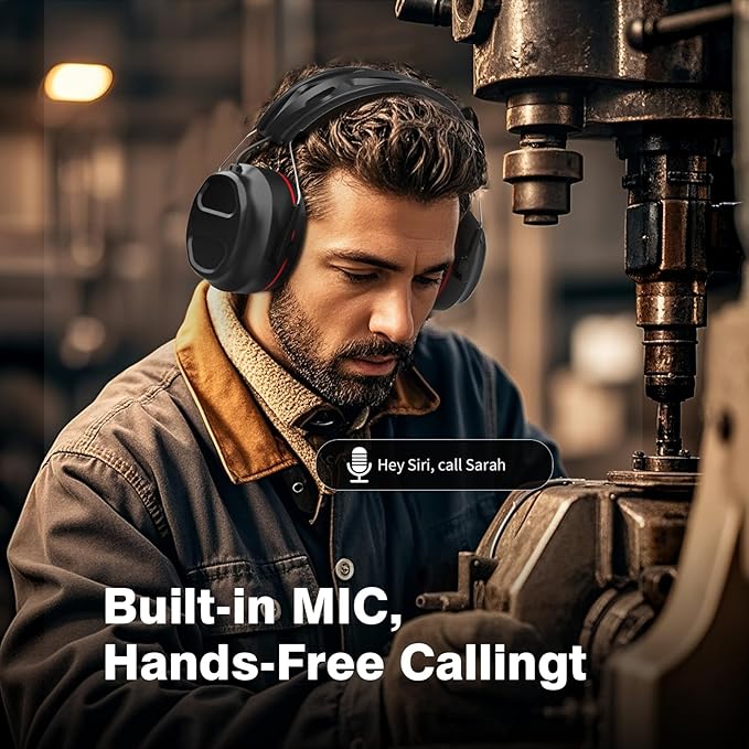 Bluetooth 5.4 Hearing Protection Gel Headphones with 1200mAh Rechargeable Battery, 120H Working Time, 30dB SNR, Ear Muffs with Larger Buttons for Easy Operation, Superior Stereo Sound Quality