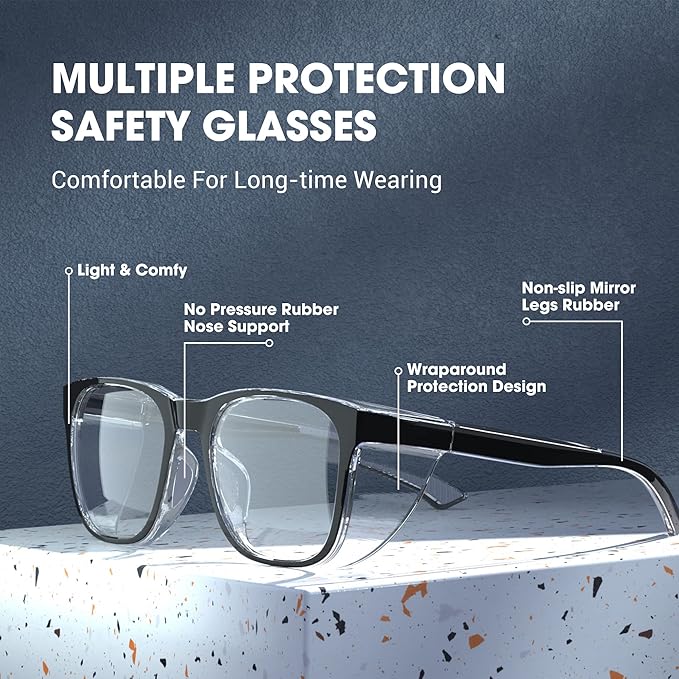 Anti-Fog Safety Glasses,Anti Blue Light Eyewear Protection Glasses For Women And Men (Black&gray)