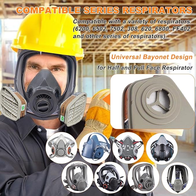 (5Pairs) 6001 Respirator Cartridge, 6001 Filters for Half and Full Respirator Against Gas/Organic Vapor/Chemical, Replaceable Filters Compatible with 6000, 7000, 4000 Series respirators