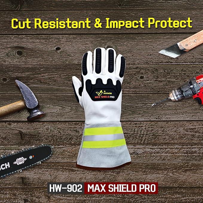 HANWOO Max Shield Pro Chainsaw Gloves, MIG/TIG, Level 7 Cut Resistant, Level 4 Puncture Resistant, Level 2 Impact Protect