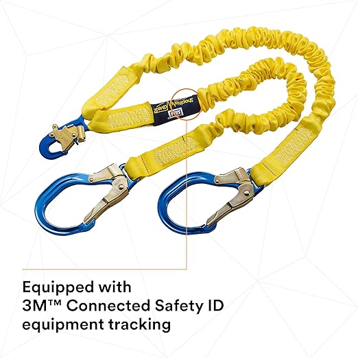 3M DBI-SALA 6' Shockwave2 1 1516" Polyester Tubular Web Twin-Leg Tie-Off Shock-Absorbing Lanyard With Snap Hook And Aluminum Rebar Hooks On Leg Ends