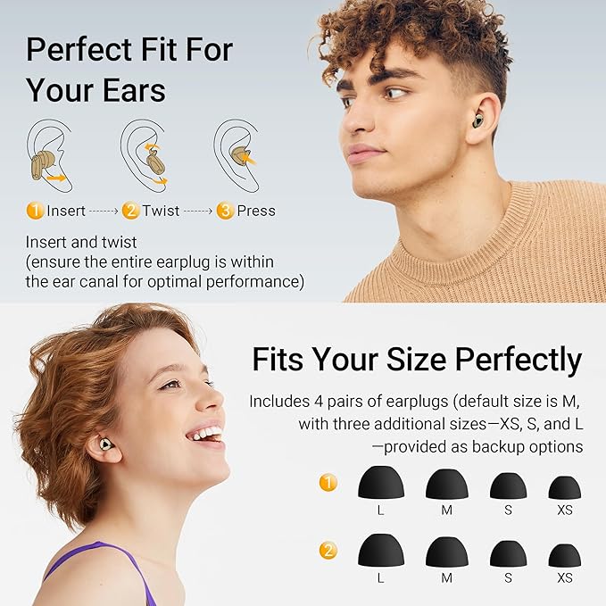 Ear Plugs for Sleeping, Reusable Hearing Protection for Sleep,Work,Focus,Travel, Adjustable Passive Earplugs for Concerts & Festivals, Dark Gold