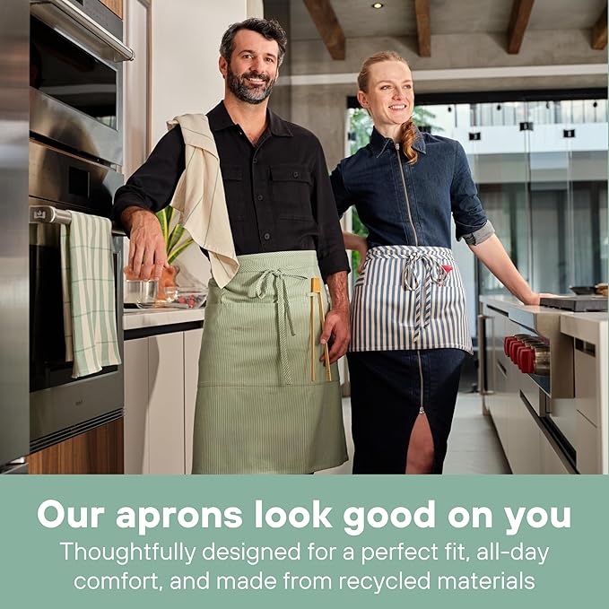 MEEMA Bistro Half Apron for Men & Women | Half Aprons for Women With Pockets | Delantales Para Meseros | Waitress Aprons | Server Apron with Pocket