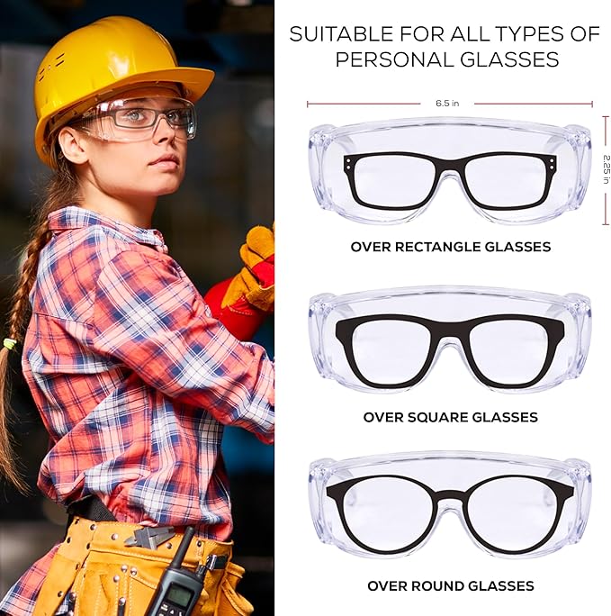 BISON LIFE Diamont Vented Over Glasses Safety Glasses | Meets ANSI Z87.1, Impact Resistant Polycarbonate Lens