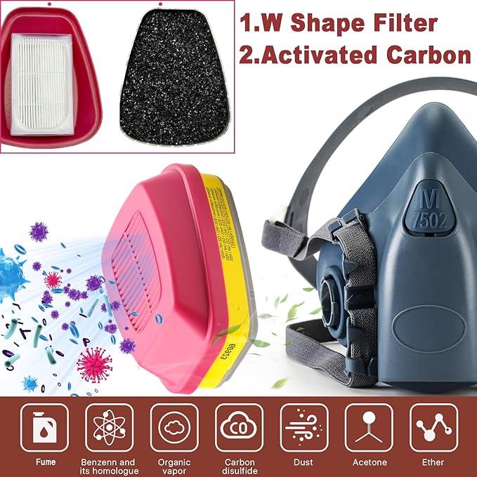 RANKSING Reusable Respirator Mask 7502 with 2097 Filter and Cartridges Half Gas Mask for Painting,Spraying,Polising and More