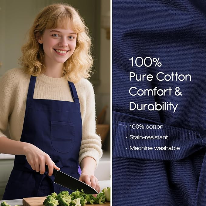 Unisex Apron with Pockets for Cooking, Salon & Art - 100% Cotton Adult Kitchen, Chef, Stylist Apron