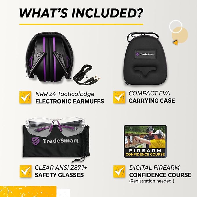 TradeSmart Complete Shooting Eye and Ear Protection: Electronic Earmuffs for Shooting, Range Glasses & Hard Carrying Case