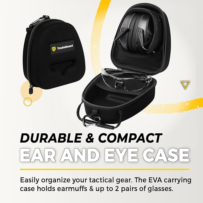 TradeSmart Complete Shooting Eye and Ear Protection: Electronic Earmuffs for Shooting, Range Glasses & Hard Carrying Case