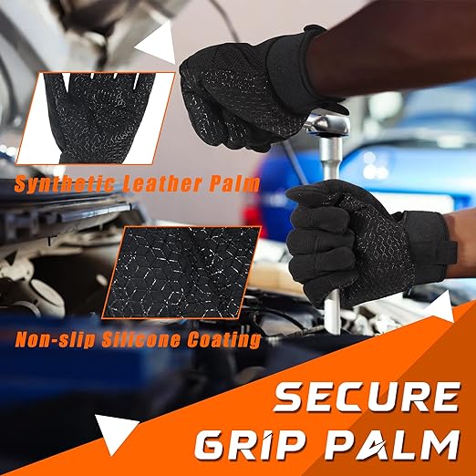 HANDLANDY Grip Work Gloves for Women Men, Safety Utility Yard Working Gloves, Flexible Touch Screen Mechanics Gloves (Black- Grip, Large (Pack of 1))
