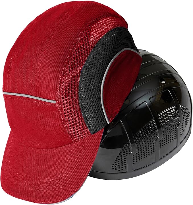 Lightweight Safety Bump Cap - Breathable Baseball Style Protective Hat with Reflective Stripes