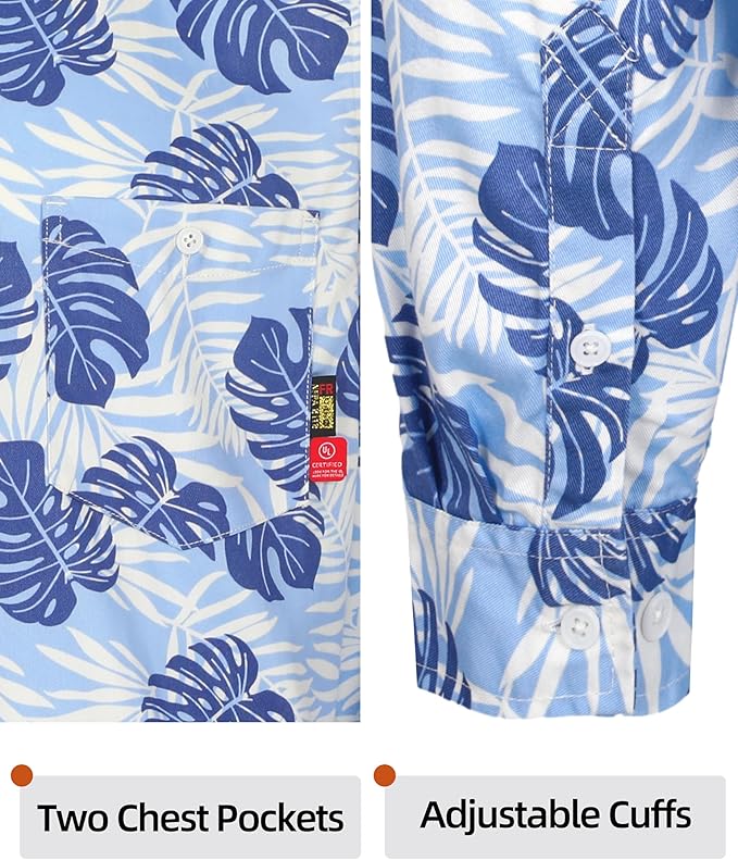 BOCOMAL FR Shirts Printed Paisley/Hawaii Lightweight Pearl Snaps/Button Down Flame Resistant NFPA2112 CAT2 Work Shirt